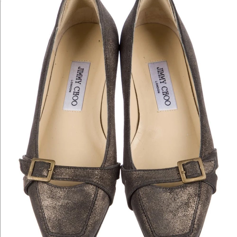 NWOT Jimmy Choo Grey/Copper Metallic Leather Flats with Buckle Size 8.5